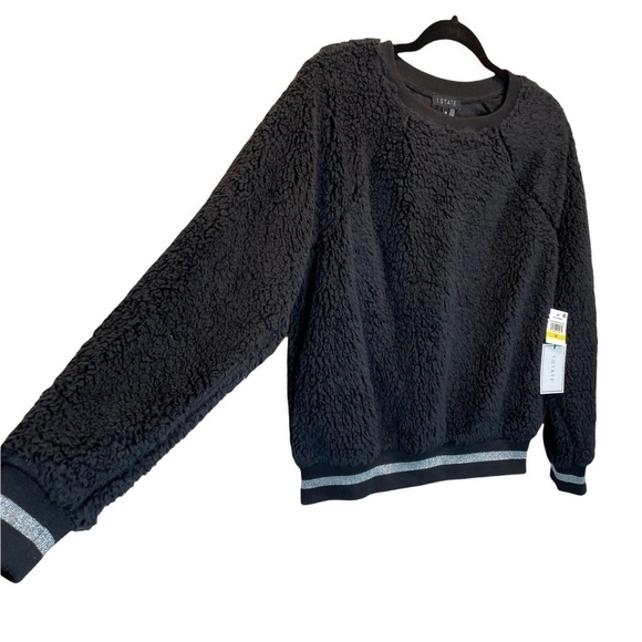 1. State Teddy long Sleeve Crewneck Pullover Rich Black and Silver Medium New - Picture 3 of 7